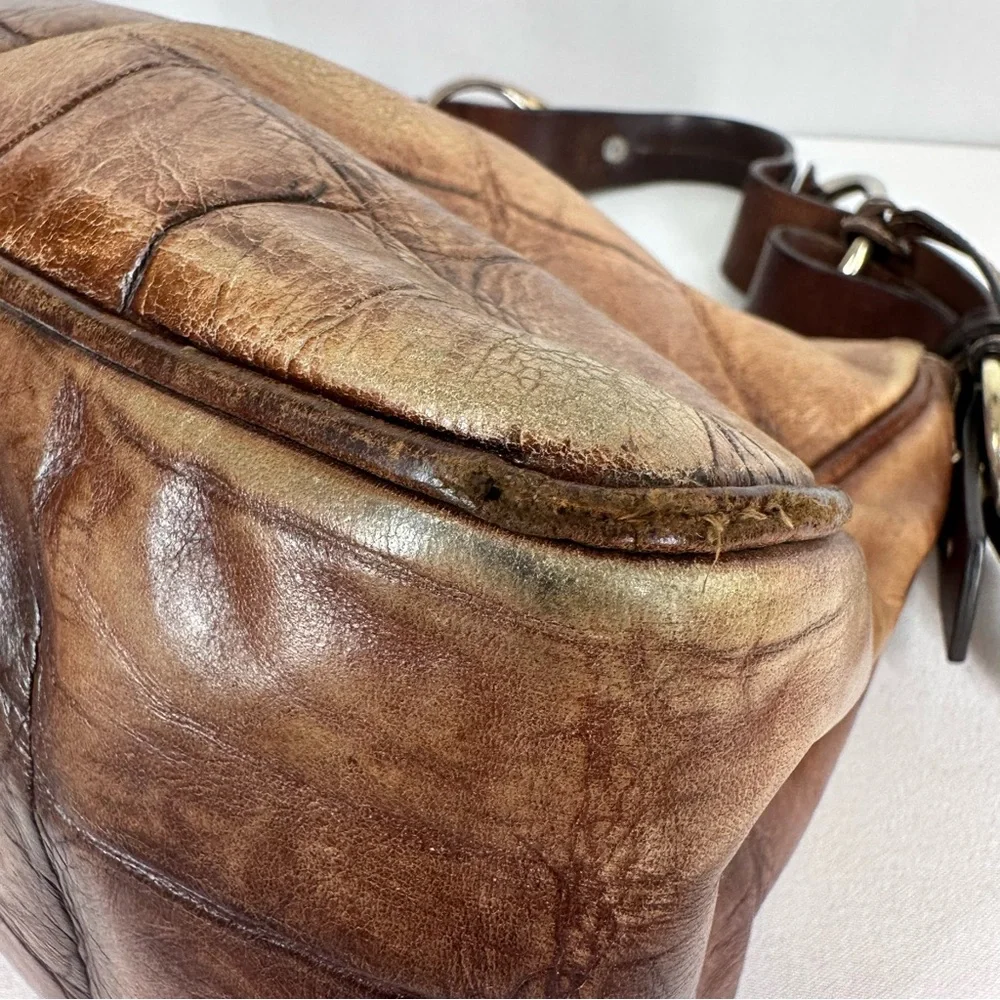 Dooney & Bourke Croc Embossed Leather Shoulder Bag Brown Hobo Purse